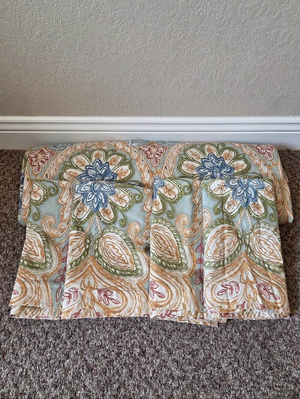 Pottery Barn Catrina Bed Set Boho Paisley Cotton Duvet Cover & Pillow Shams